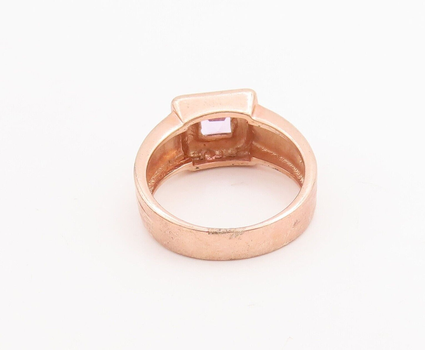 925 Sterling Silver Vintage Ring Rose Gold Plated Pink CZ Inlay  Sz 8  RG28659