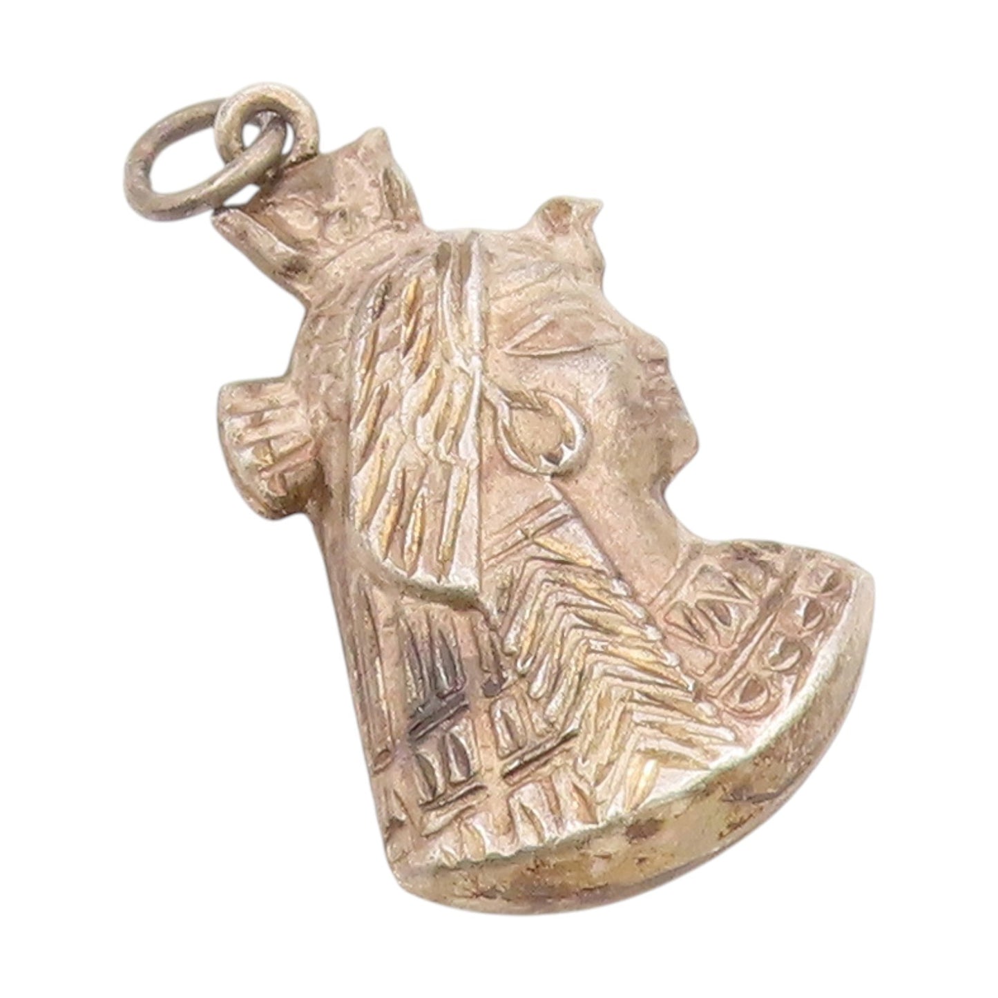 925 Sterling Silver Vintage Pendant Etched Egyptian Pharaoh Headdress  PT25808
