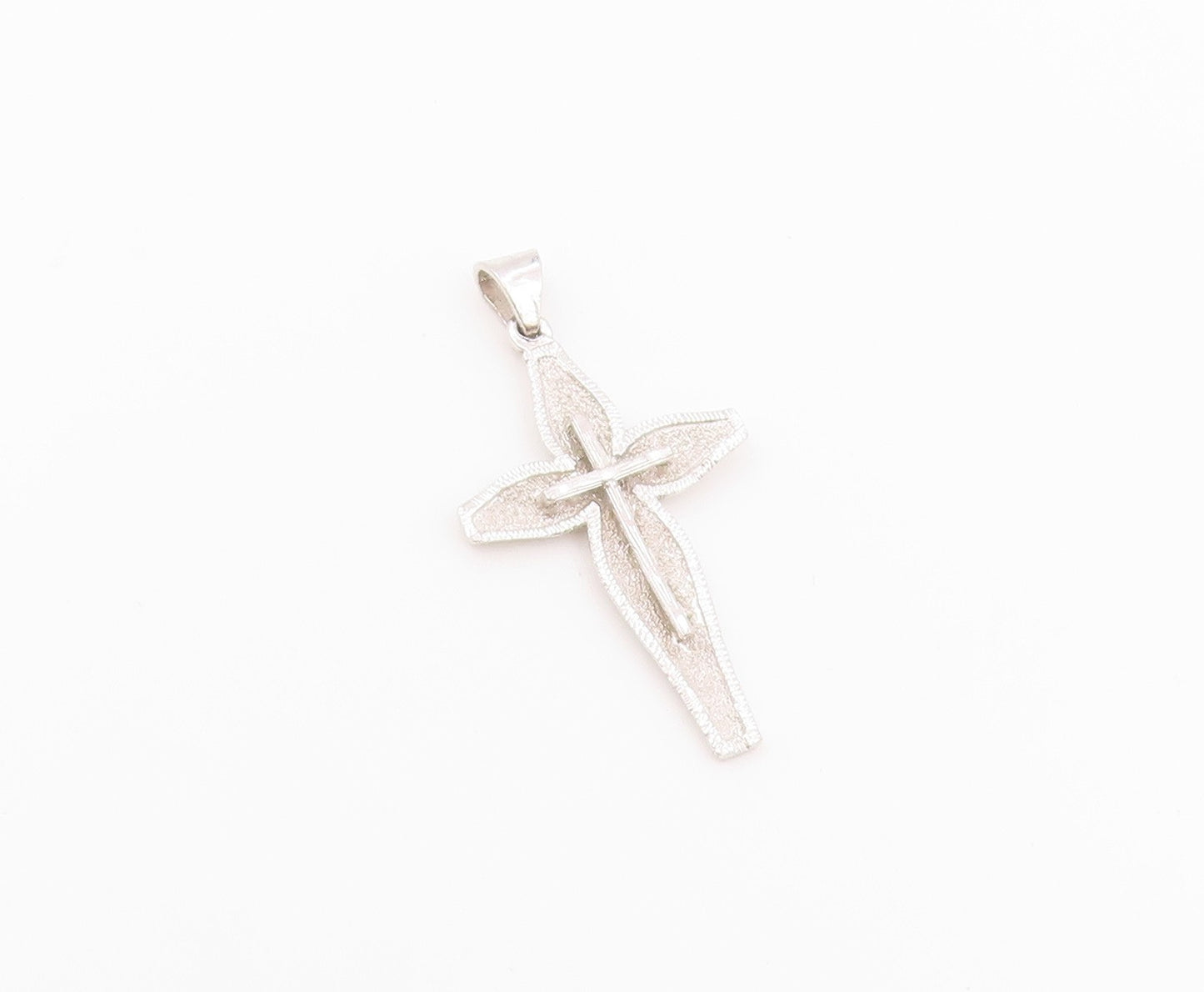 925 Sterling Silver Vintage Pendant Textured Layered Religious Cross  PT26460