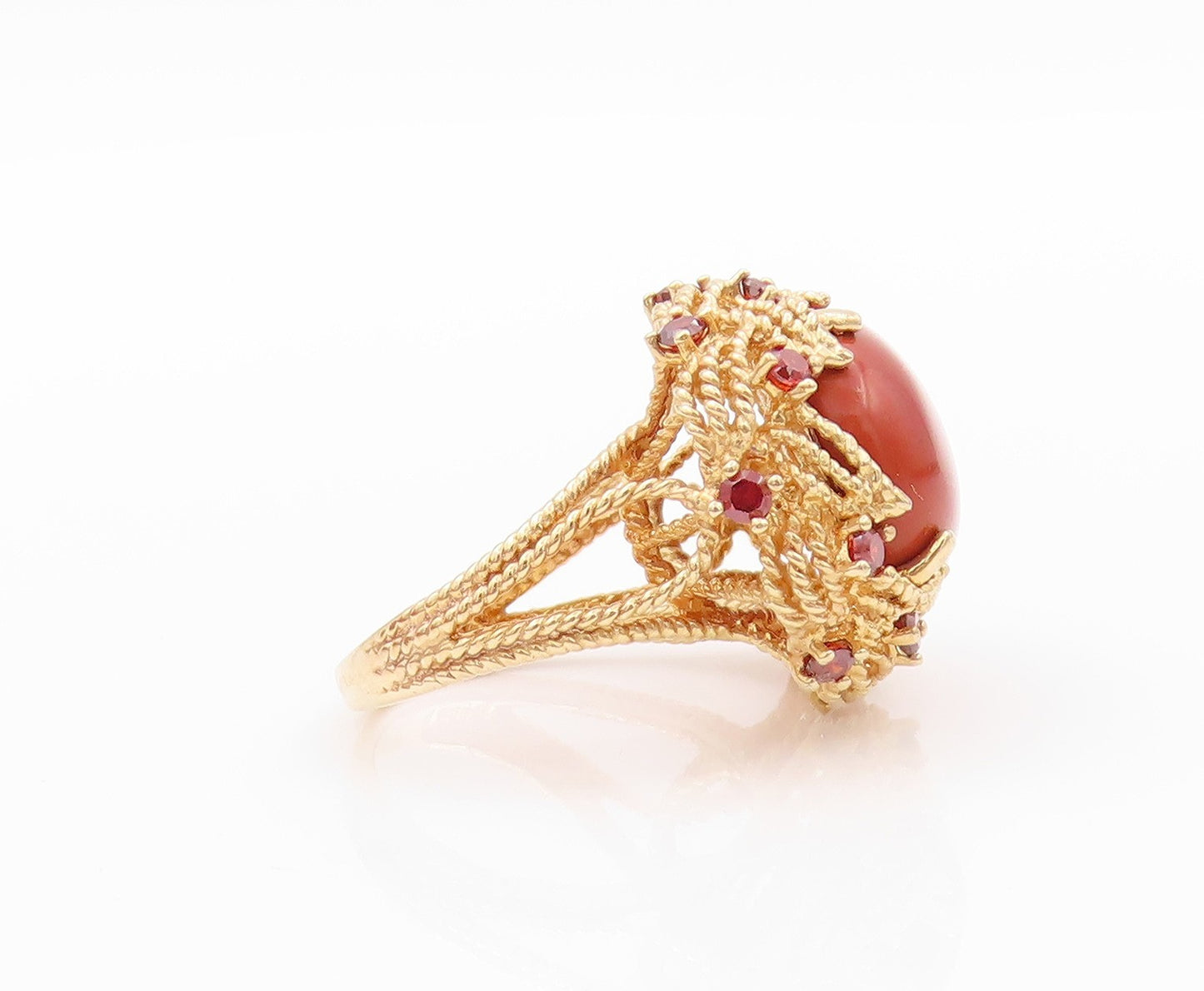 925 Sterling Silver Vintage Ring Gold Plated Carnelian & Garnet  Sz 5  RG32607