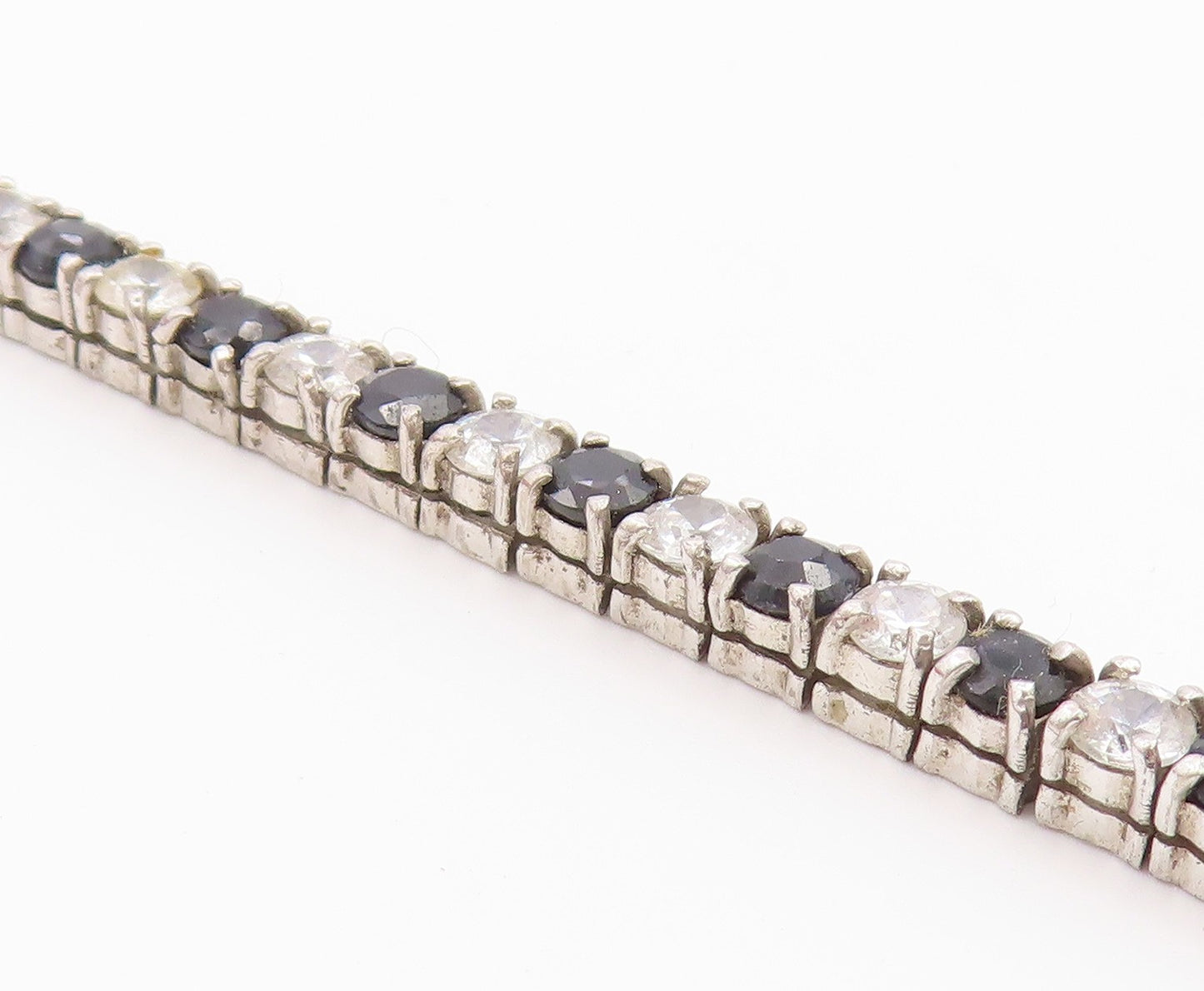 925 Silver  Vintage Shiny Cubic Zirconia & Sapphire Chain Bracelet  BT8035