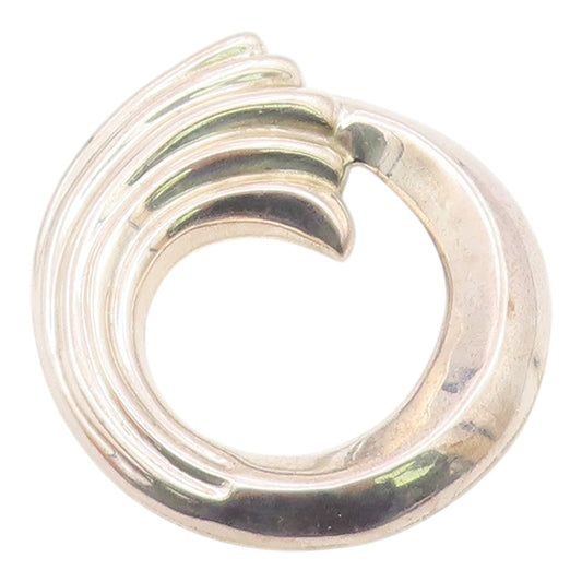 MEXICO 925 Sterling Silver  Vintage Shiny Fluted Open Circle Brooch Pin BP4113