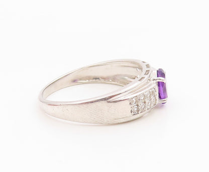 925 Sterling Silver Vintage Ring Amethyst & CZ Statement Band  Sz 10  RG36151