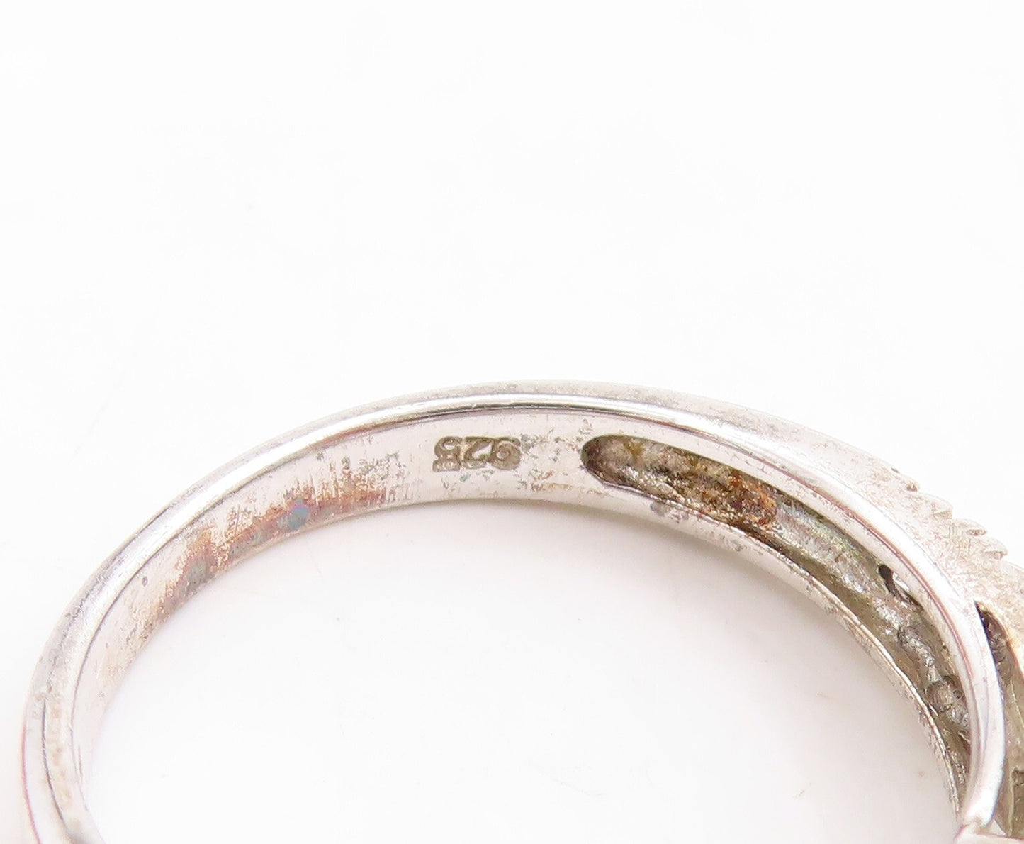 925 Sterling Silver Vintage Ring Minimalist Carved Round Cut Topaz Sz 7  RG31218