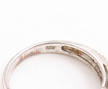 925 Sterling Silver Vintage Ring Minimalist Carved Round Cut Topaz Sz 7  RG31218