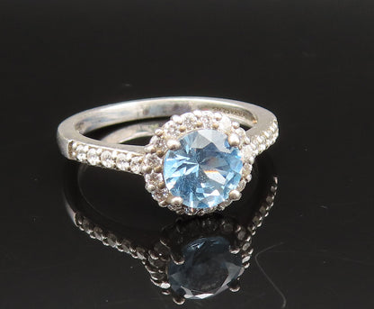 925 Sterling Silver  Vintage Fancy Blue & White Topaz Halo Ring Sz 8  RG25605