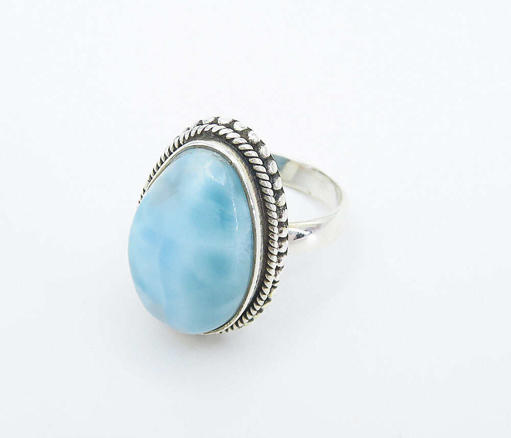 925 Sterling Silver  Cabochon Cut Larimar Twist Cocktail Ring Sz 6  RG8341