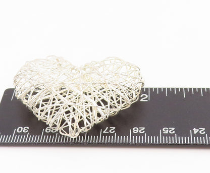 925 Sterling Silver Vintage Pendant Minimalist Wire Woven Love Heart  PT25612