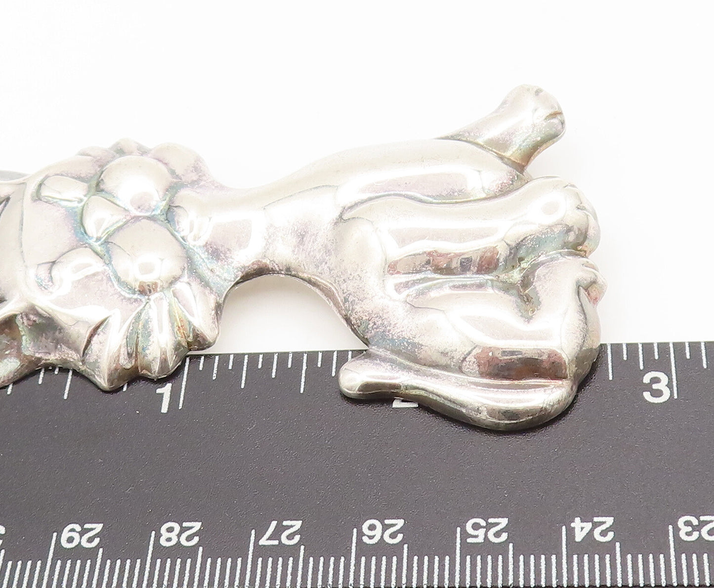 925 Sterling Silver  Vintage Solid Large Puffy Happy Cat Brooch Pin  BP10365