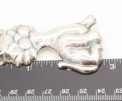 925 Sterling Silver  Vintage Solid Large Puffy Happy Cat Brooch Pin  BP10365