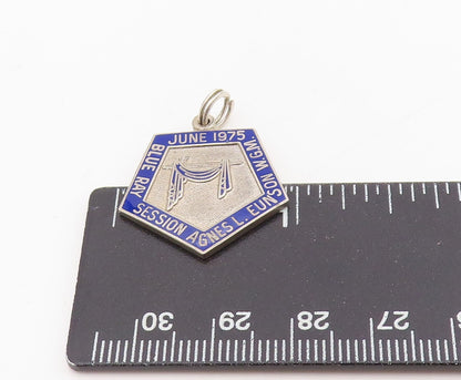 925 Sterling Silver Vintage Pendant Enameled 1975 Blue Ray Session Medal PT25582
