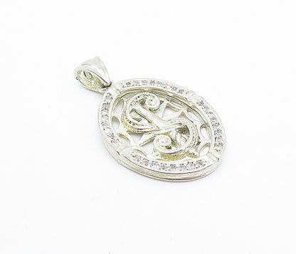 925 Sterling Silver  Vintage Shiny White Topaz Dollar Sign Pendant  PT2548