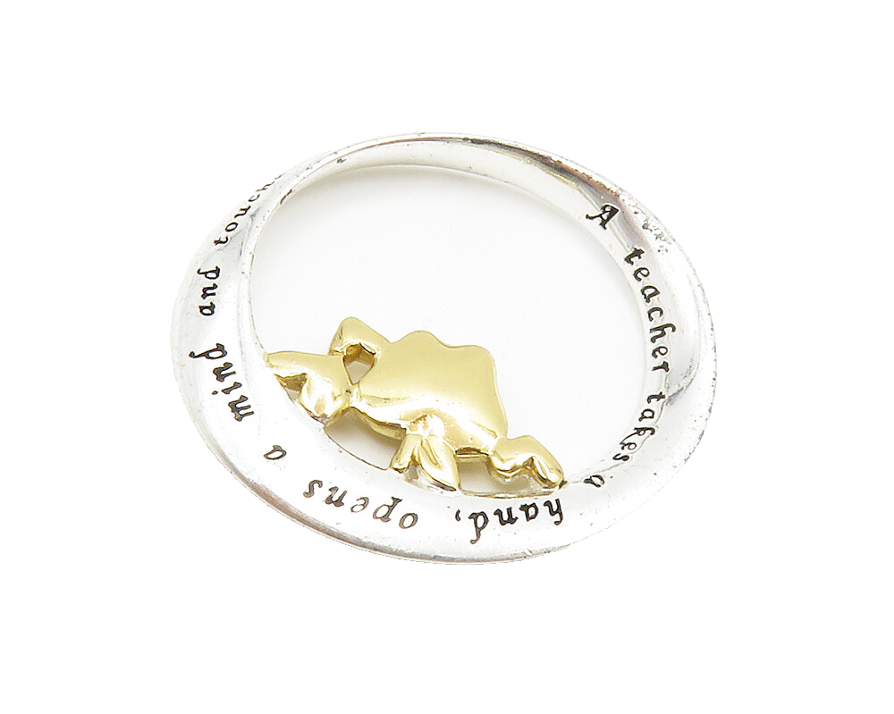 925 Sterling Silver  Shiny 2 Tone Teacher Love Quote Apple Pendant  PT10602