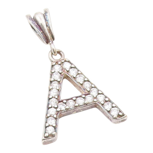 925 Sterling Silver  Vintage Cubic Zirconia Letter A Drop Pendant  PT6465