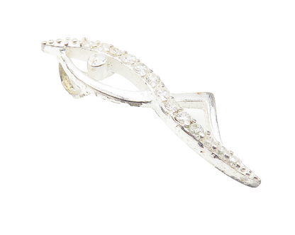 925 Sterling Silver  Shiny White Topaz Open Fish Motif Drop Pendant  PT8373