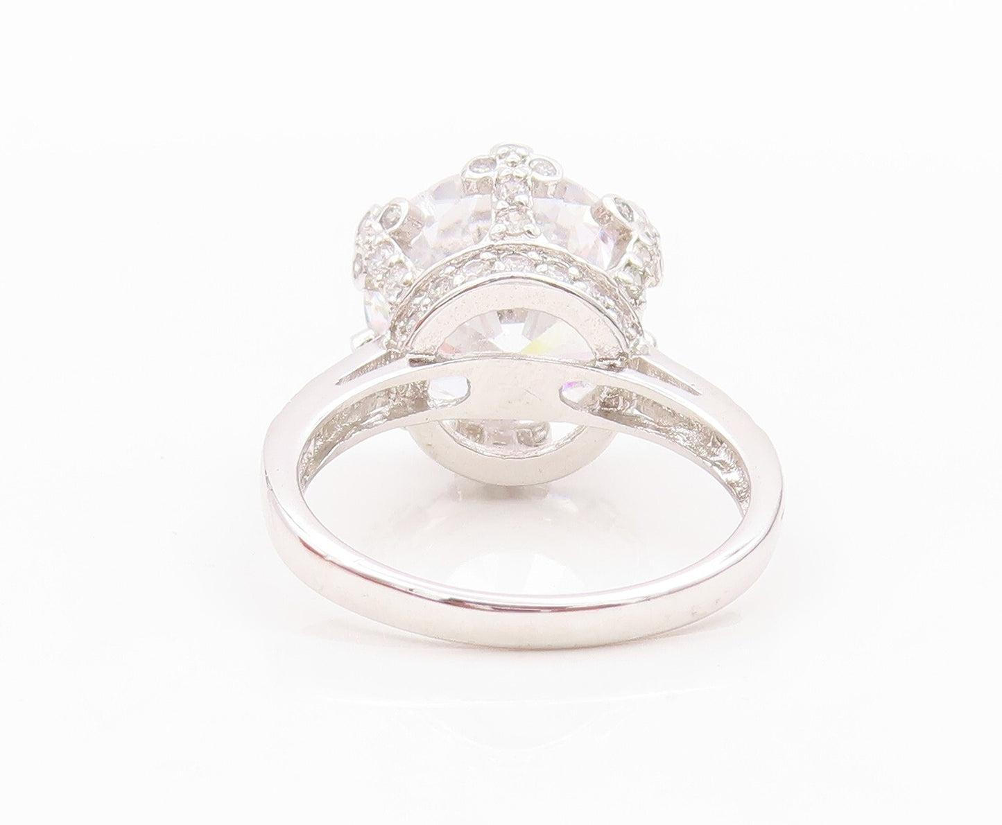 925 Sterling Silver Vintage Ring Designer Cut Cross Neck CZ Inlay  Sz 9  RG31783
