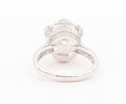 925 Sterling Silver Vintage Ring Designer Cut Cross Neck CZ Inlay  Sz 9  RG31783