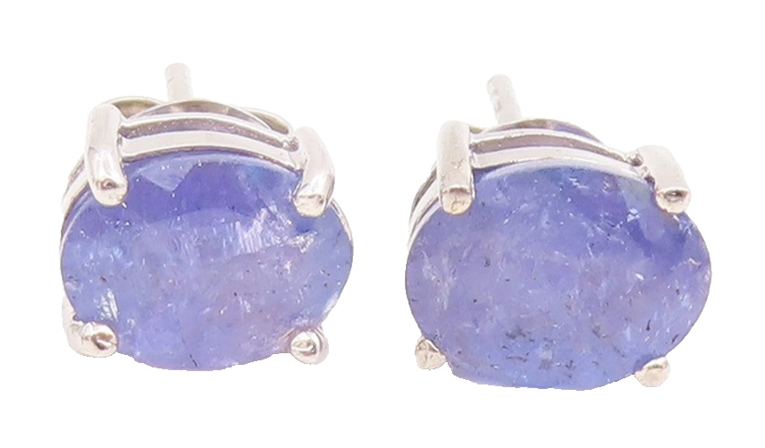 925 Sterling Silver Vintage Earrings Oval Cut Real Tanzanite Studs  EG14096