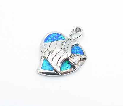 925 Sterling Silver  Fire Opal & Topaz Swimming Fish Heart Pendant  PT4883