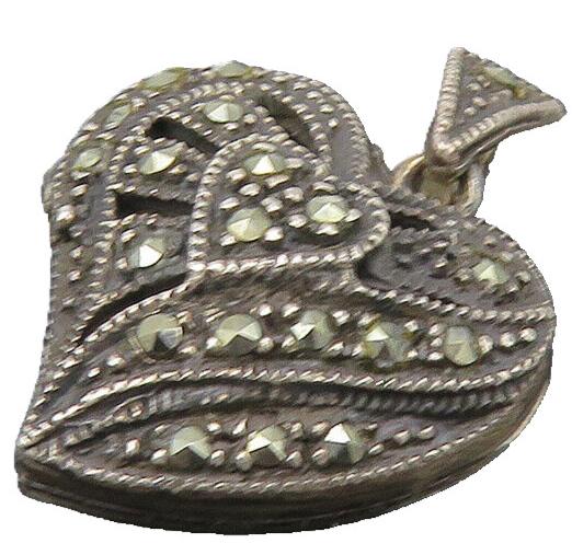 925 Silver   Vintage Marcasite Love Heart Locket Pendant (OPENS)  PT18272