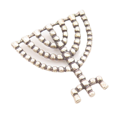 925 Sterling Silver Vintage Pendant Dark Tone Carved Jewish Menora  PT23872