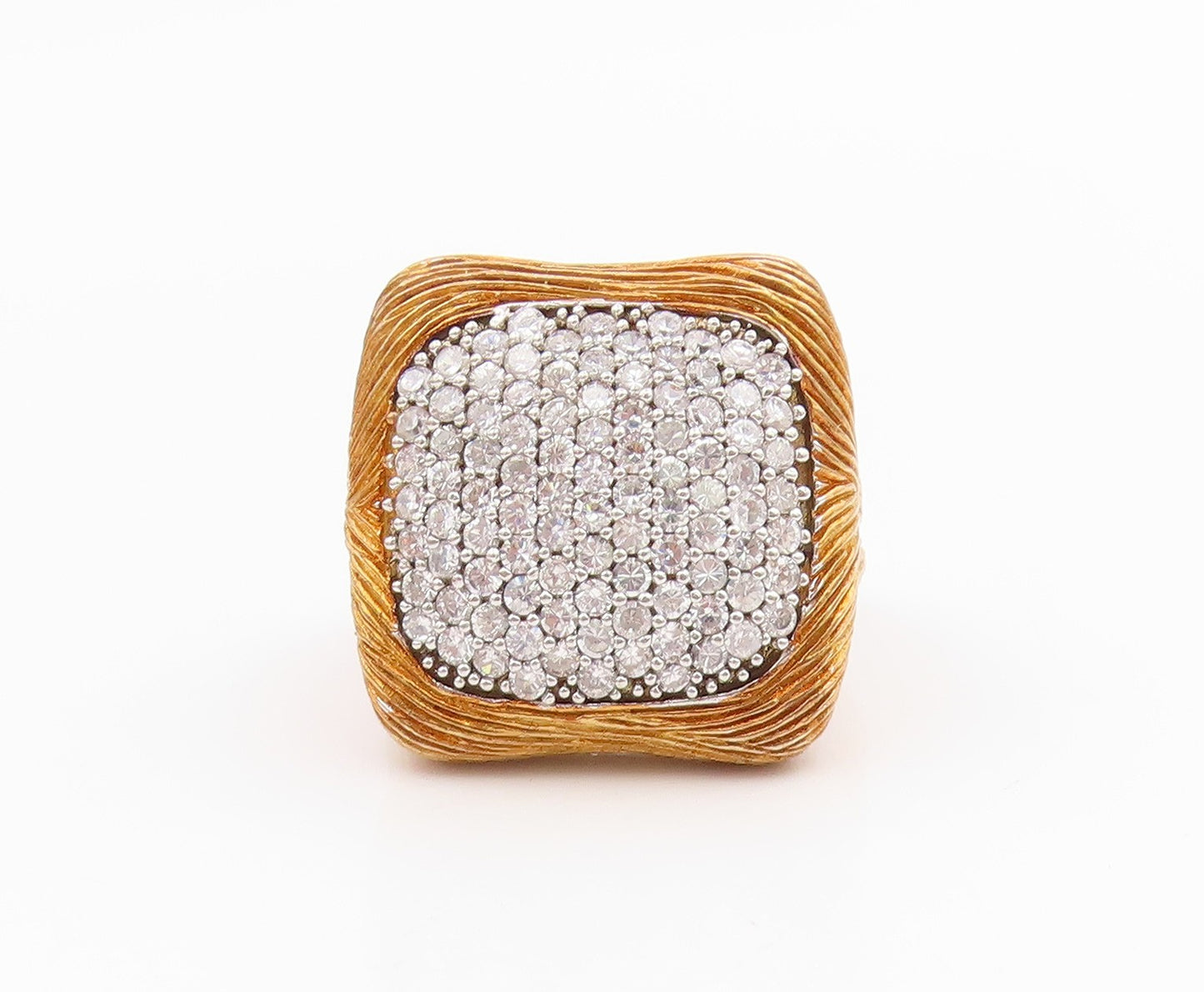 925 Sterling Silver Vintage Ring Two Tone CZ Etched Square Band  Sz 8  RG35622