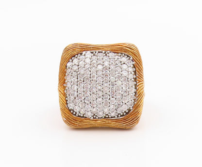 925 Sterling Silver Vintage Ring Two Tone CZ Etched Square Band  Sz 8  RG35622