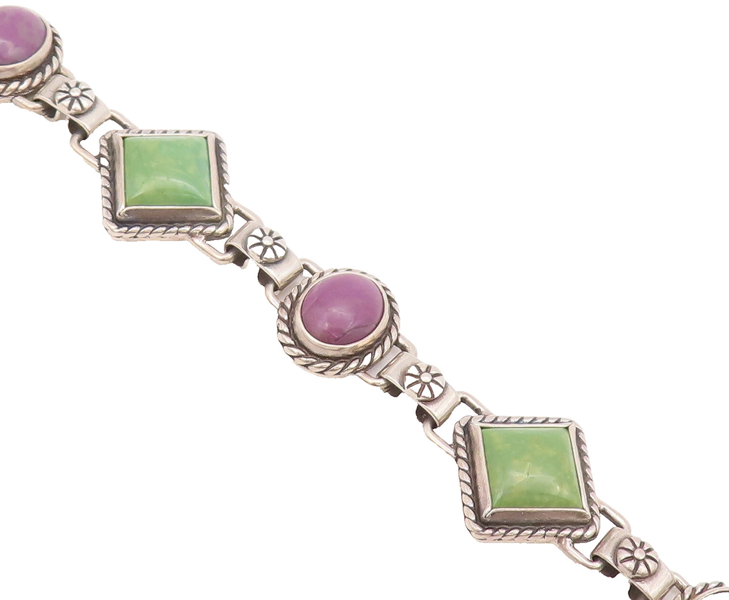 925 Sterling Silver Vintage Bracelet Roped 2 Tone Real Turquoise BT10374