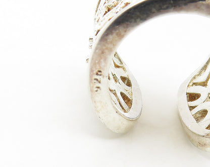925 Sterling Silver  Topaz Open Love Hearts Wide Band Ring Sz 6.5  RG17055