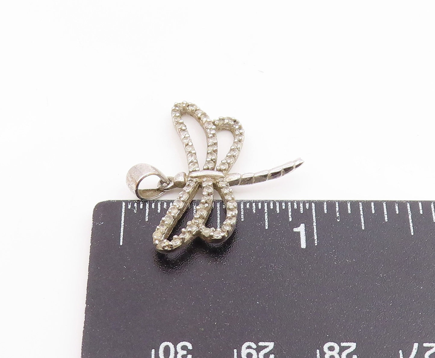 925 Sterling Silver  Vintage Shiny Topaz Dragonfly Motif Pendant  PT19471