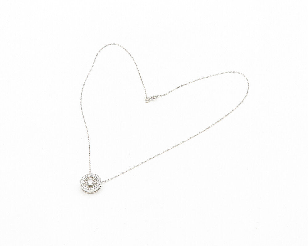 925 Sterling Silver  Cubic Zirconia Circle Pendant Chain Necklace  NE3134