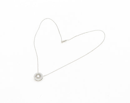 925 Sterling Silver  Cubic Zirconia Circle Pendant Chain Necklace  NE3134