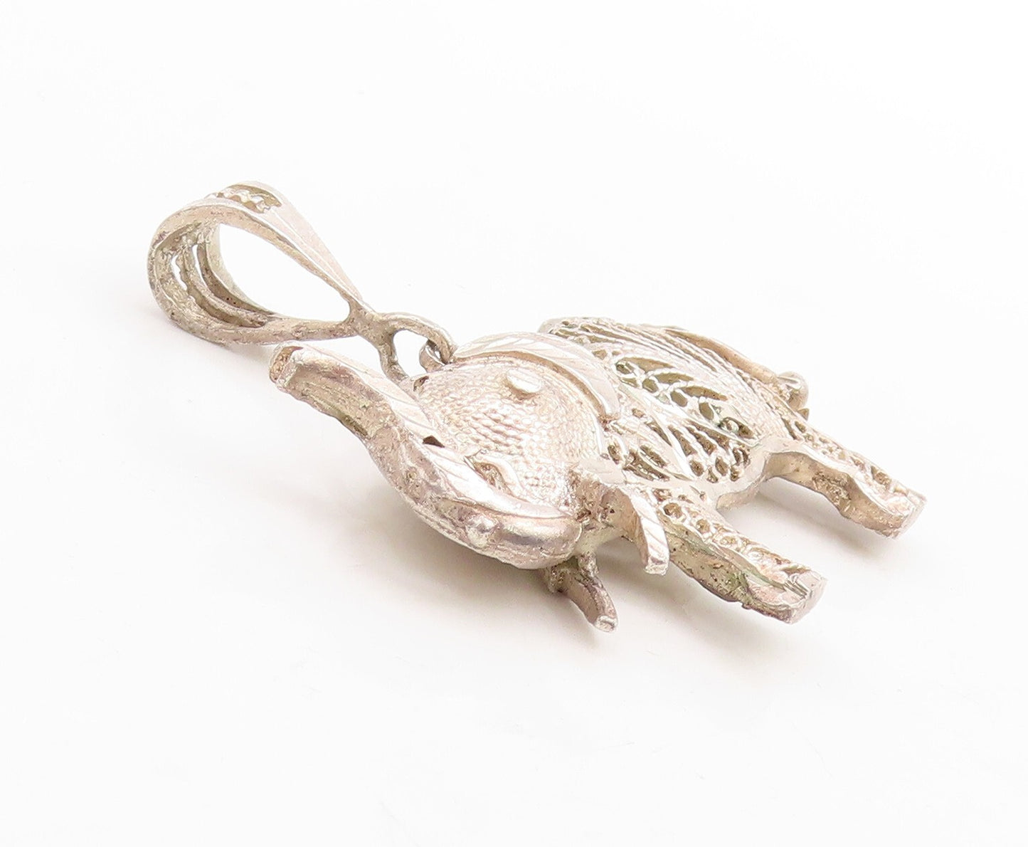 925 Sterling Silver Vintage Pendant Designer Filigree Work Elephant  PT23734