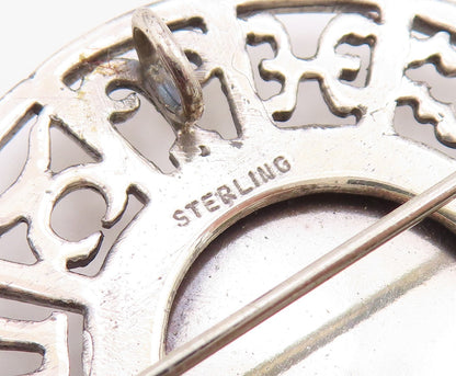 925 Sterling Silver  Vintage Aries Zodiac Calendar Cutout Brooch Pin  BP9621