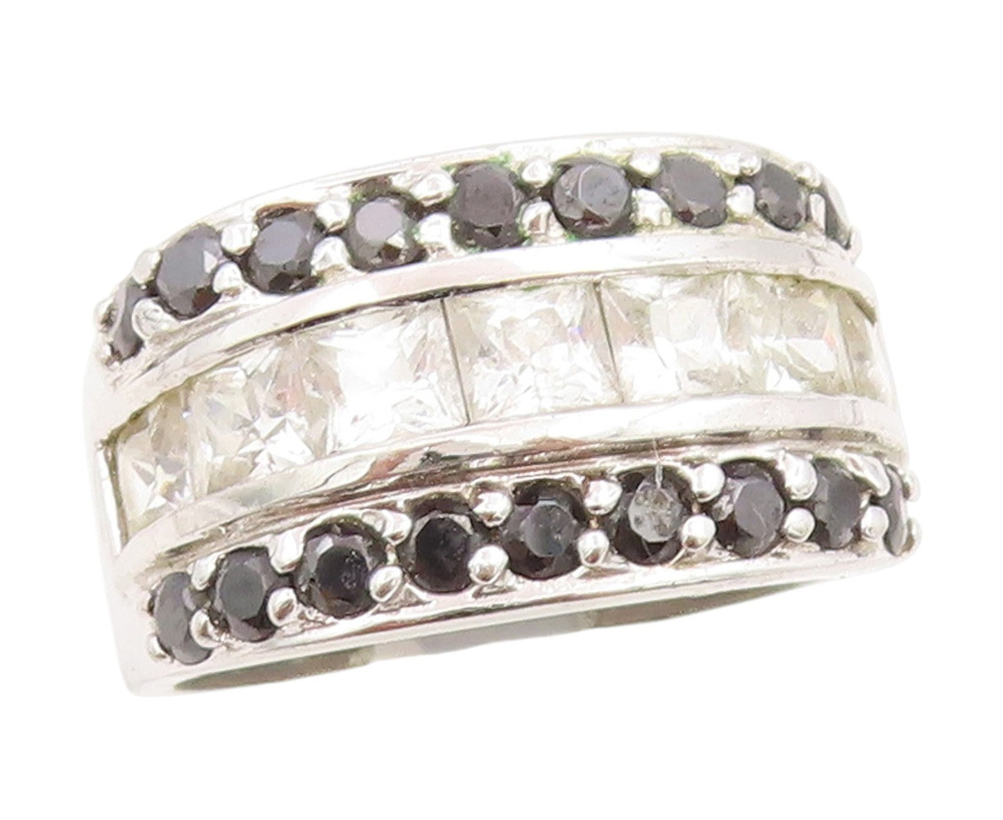 925 Sterling Silver Vintage Ring Triple Row CZ Statement Band  Sz 9  RG34040