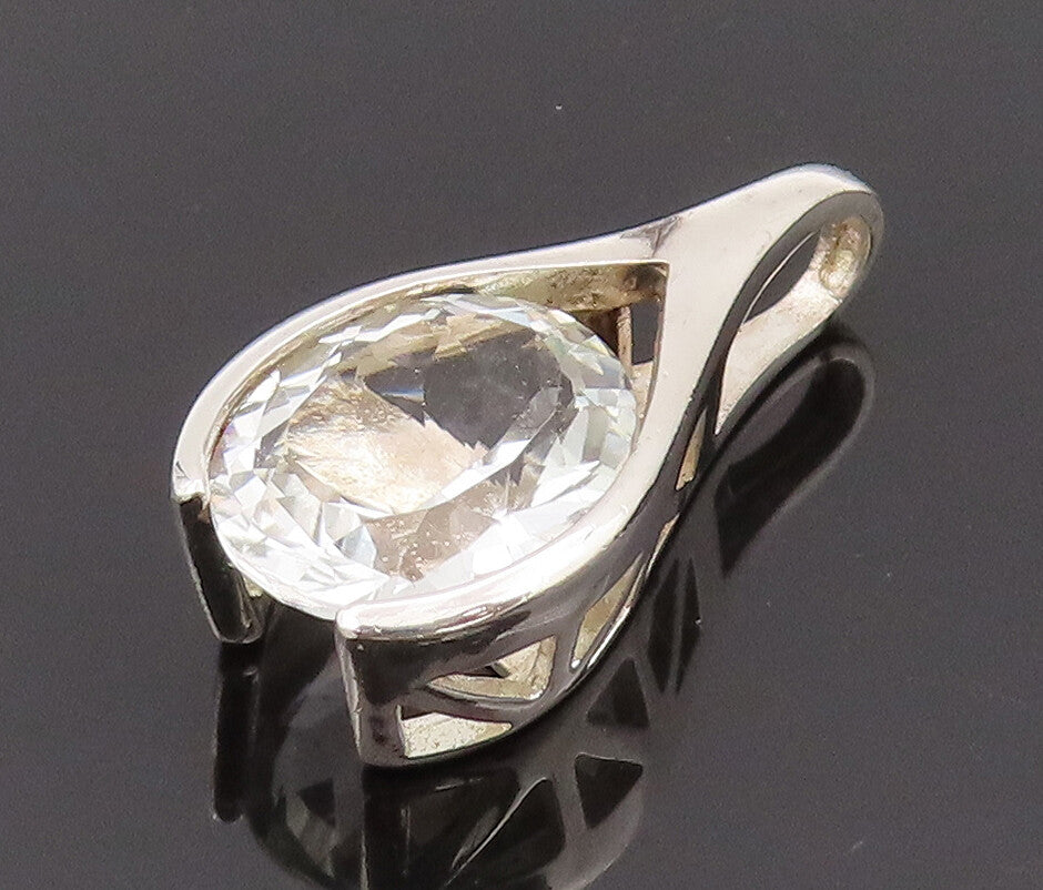 925 Sterling Silver  Vintage Minimalist Topaz Rain Drop Pendant  PT22105