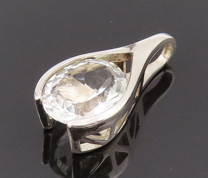 925 Sterling Silver  Vintage Minimalist Topaz Rain Drop Pendant  PT22105