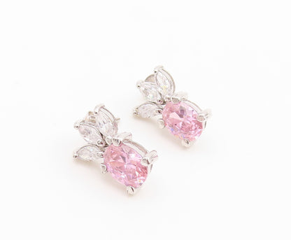 925 Sterling Silver Vintage Earrings Elegant Pink & White Topaz Stud  EG14341