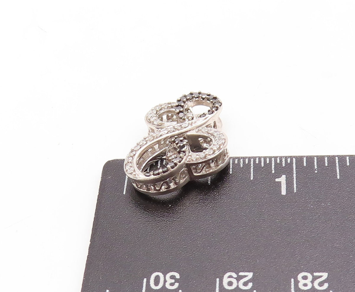 925 Sterling Silver Vintage Pendant Real Diamonds Infinity Hearts  PT23845