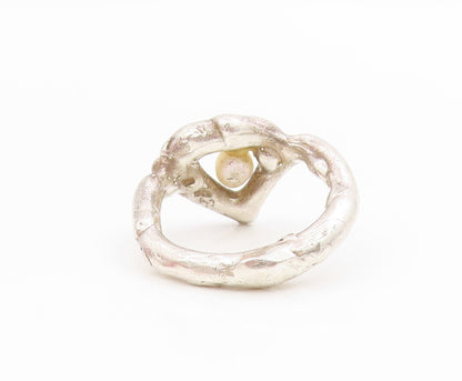 925 Sterling Silver Vintage Ring Round Pearl Abstract Love Heart  Sz 8  RG34473