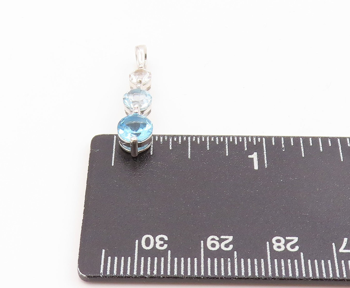 925 Sterling Silver Vintage Pendant Blue & White Topaz Three Stone Drop  PT25436