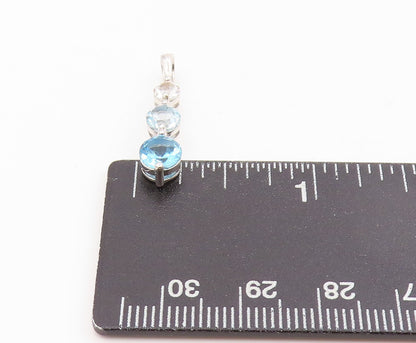 925 Sterling Silver Vintage Pendant Blue & White Topaz Three Stone Drop  PT25436
