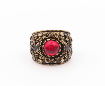 925 Sterling Silver Vintage Ring Gold Plated Floral CZ Gemstone  Sz 7  RG32313