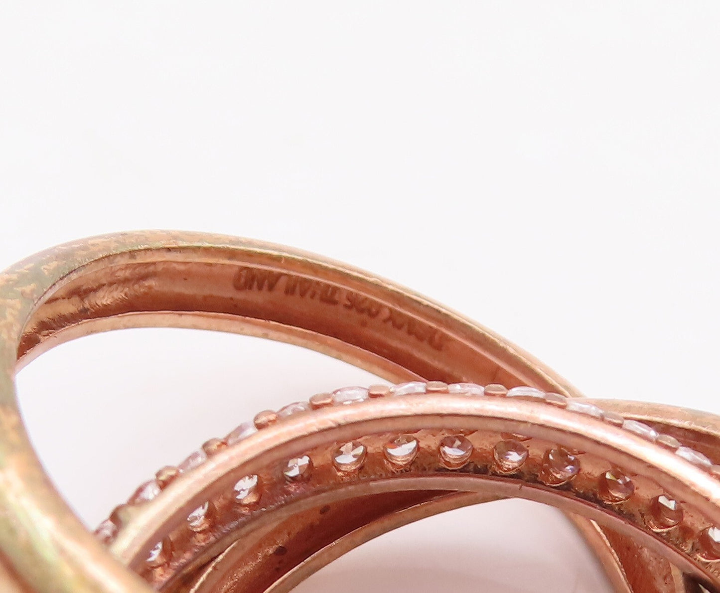 925 Sterling Silver Vintage Ring Rose Gold Plated CZ Inlay Rings  Sz 7  RG29881