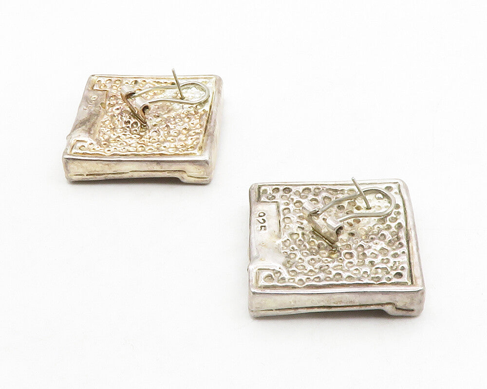 925 Sterling Silver  Vintage Sculpted Hollow Square Drop Earrings  EG6883