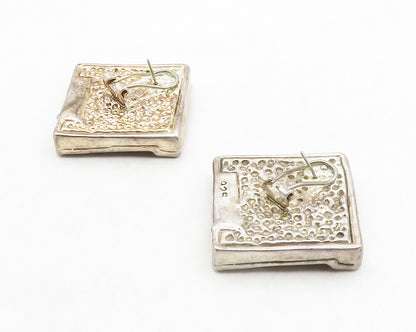 925 Sterling Silver  Vintage Sculpted Hollow Square Drop Earrings  EG6883