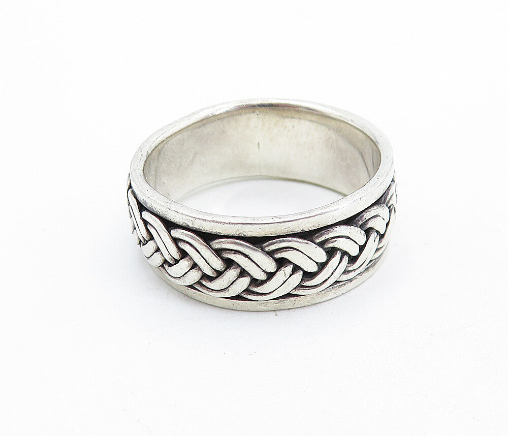 925 Sterling Silver  Vintage Raised Braided Design Band Ring Sz 12.5  RG5857