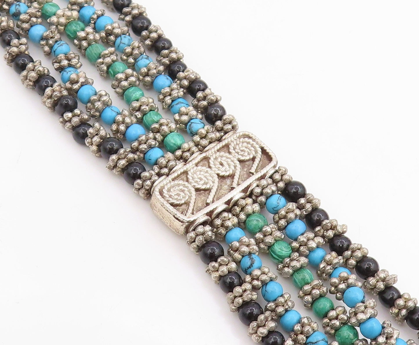 925 Sterling Silver Vintage Bracelet Multi Gemstone Beads Bohemian Chain BT11708