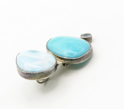 ELLIGATORS 925 Silver  Vintage Larimar Turquoise & Blue Topaz Pendant  PT12375