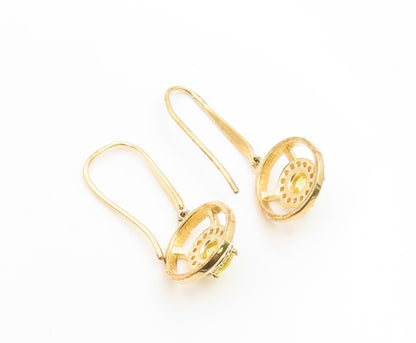 925 Sterling Silver Vintage Earrings Gold Plated Peridot Halo CZ Drop  EG14137